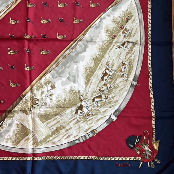 Gucci Silk Scarf with Equestrian Hunt Theme - Picture 4 of 11